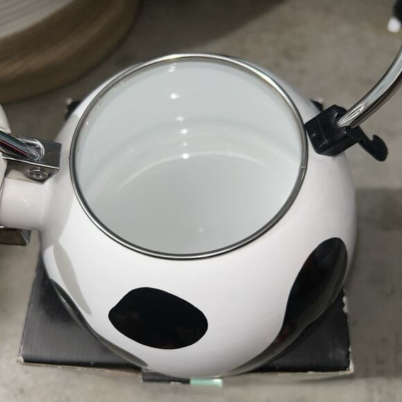 Vintage M Kamenstein Black White Cow 2.5 Qt Whistling Tea Kettle New - Picture 5 of 10